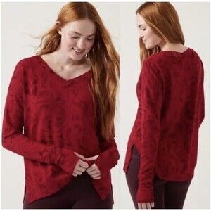 ATHLETA Coaster Luxe V-Neck Sweatshirt Agate Size Small Thumb holes Pullover